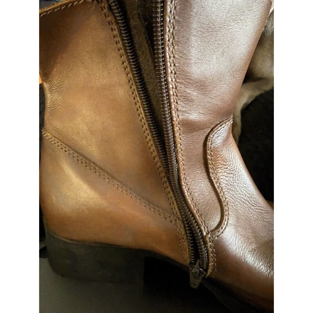 Men’s Also Brown Leather Zip Ankle Boots Size 8 Square Toe